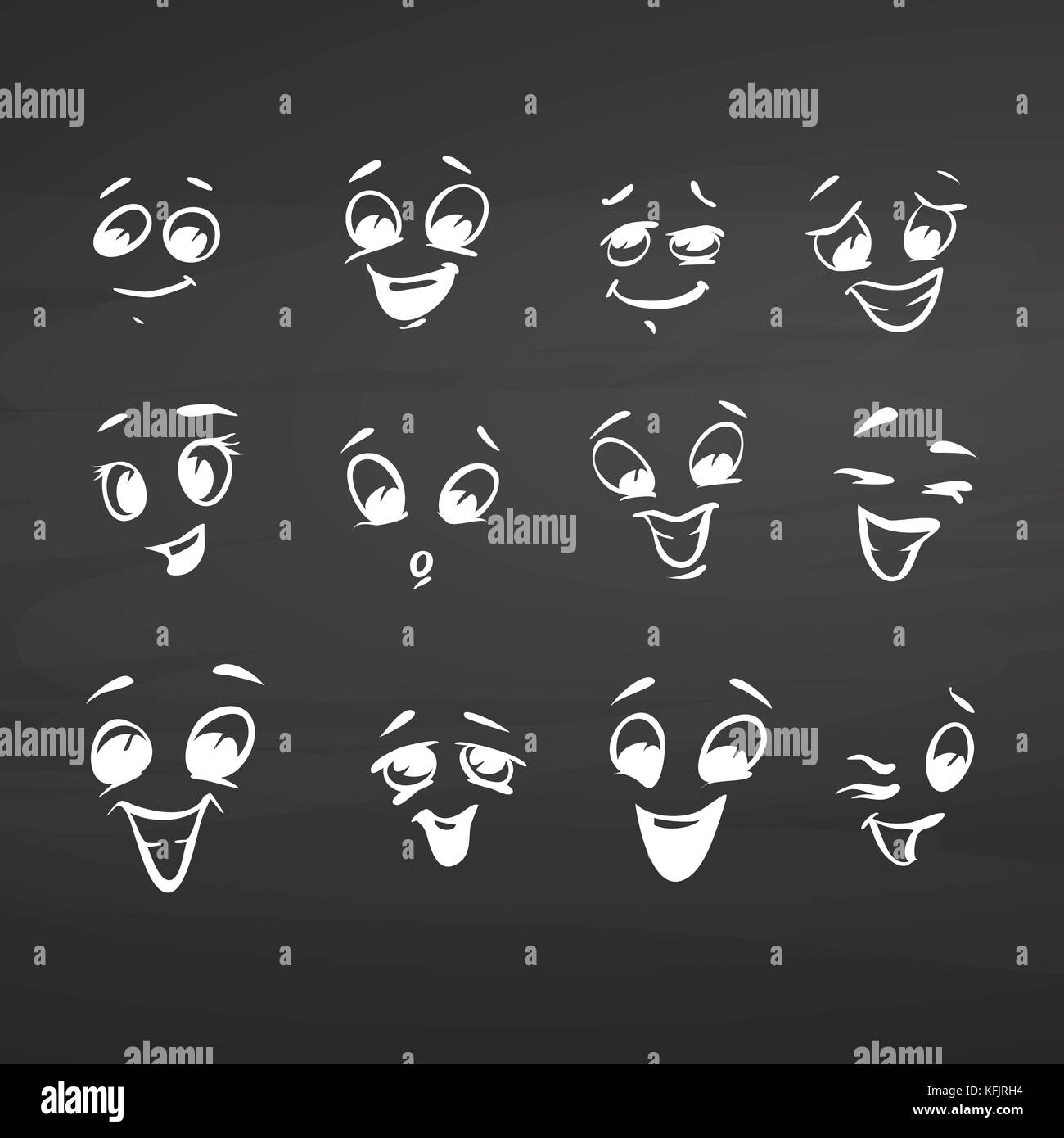Visages heureux la craie sur tableau. Vector Handdrawn sketch, propre, style vintage tableau noir. Illustration de Vecteur