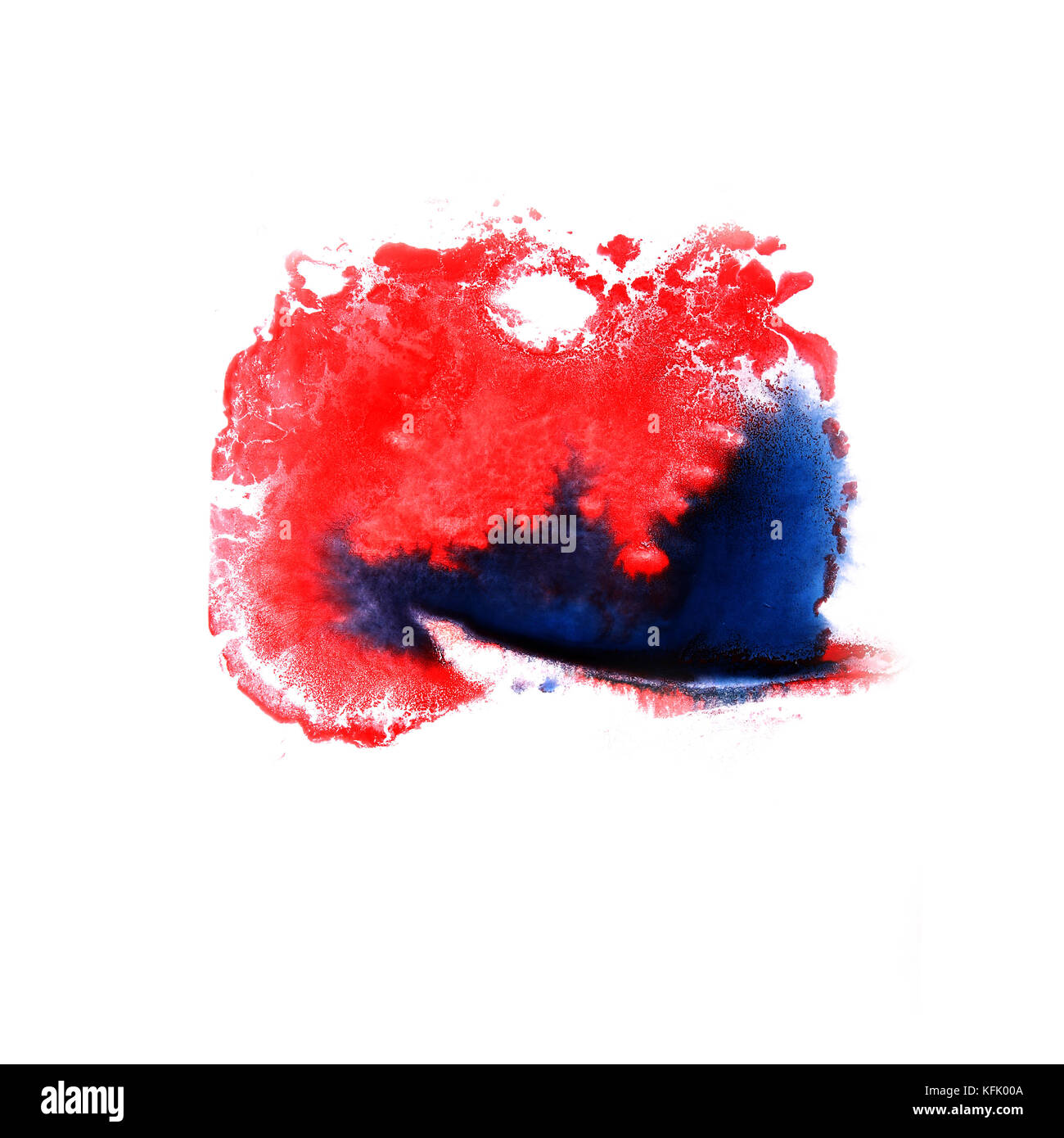 Splash de peinture rouge, bleu et blanc tache d'encre L'art abstrait pinceaux Banque D'Images