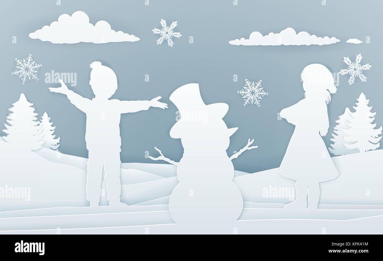 Enfants Bâtiment Snowman style papier Art Illustration de Vecteur