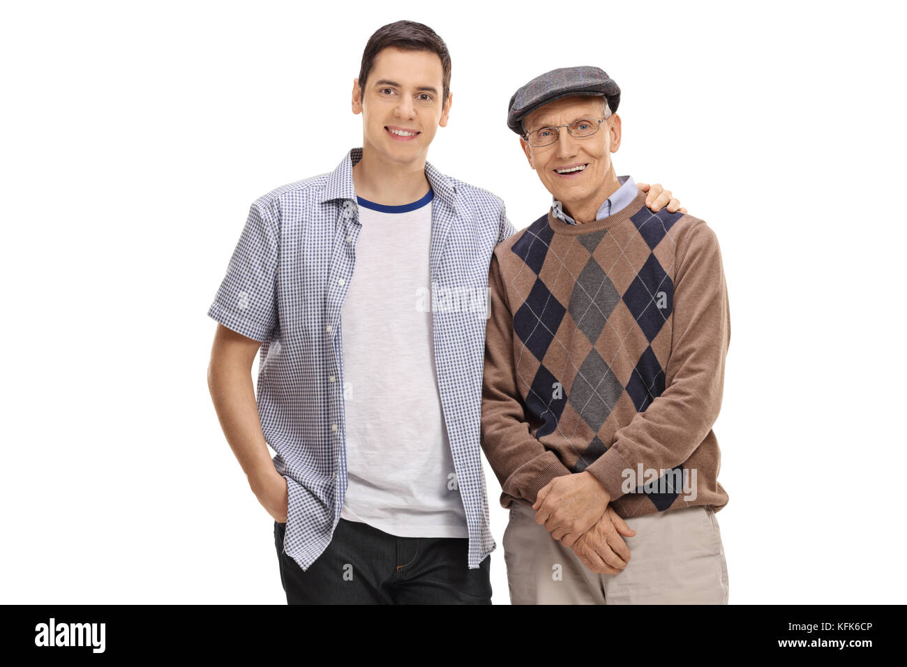 Jeune mec et un cadre isolé sur fond blanc Banque D'Images