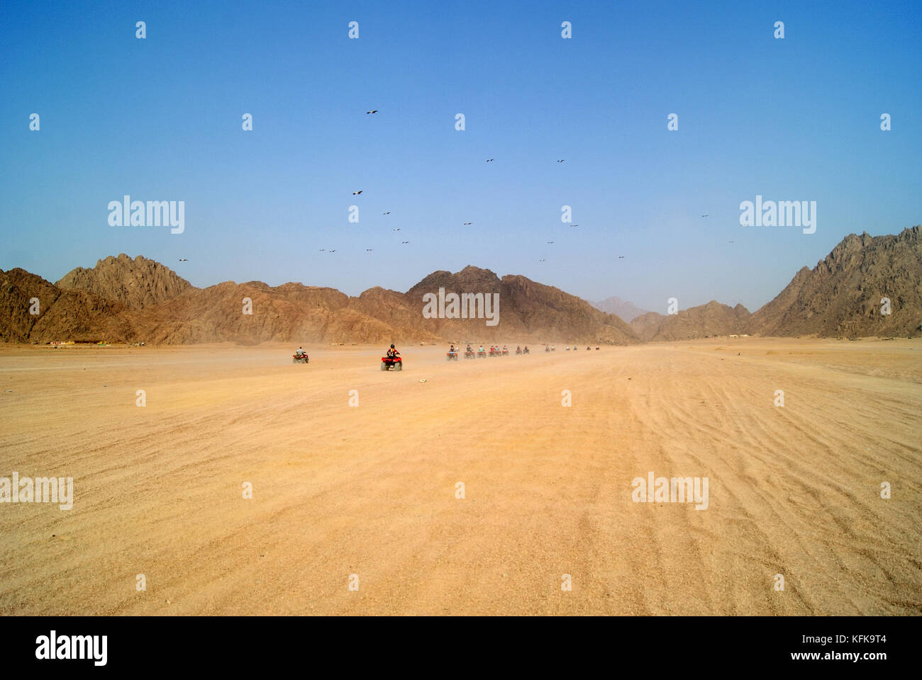 Égypte, sharm el sheikh - 23 septembre : un groupe de touriste voyage à travers le désert égyptien sur les VTT ; la chaîne des quads laisse le spectateur vers le m Banque D'Images