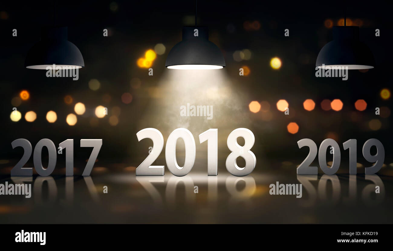 Entre 2017 et 2018 Nombre 2019 avec la lumière de l'lampt. Bonne année 2018 Banque D'Images