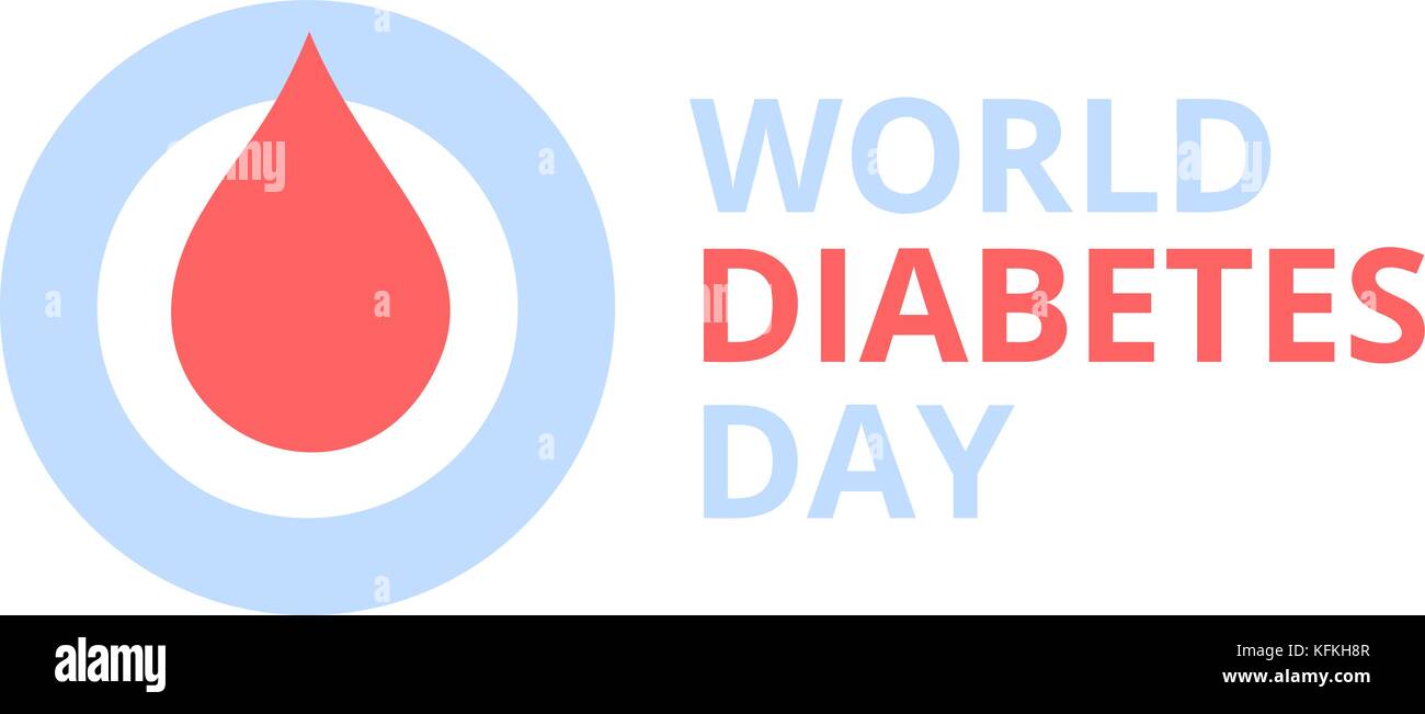 La journée mondiale du diabète, abstract logo vector. rouge d'une goutte de sang dans un cadre rond bleu. Illustration de Vecteur
