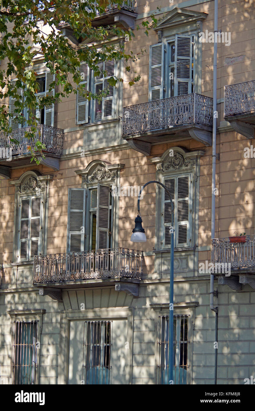 Les ombres sur le mur de l'immeuble, créé par platane, Platanus x acerifolia, Banque D'Images