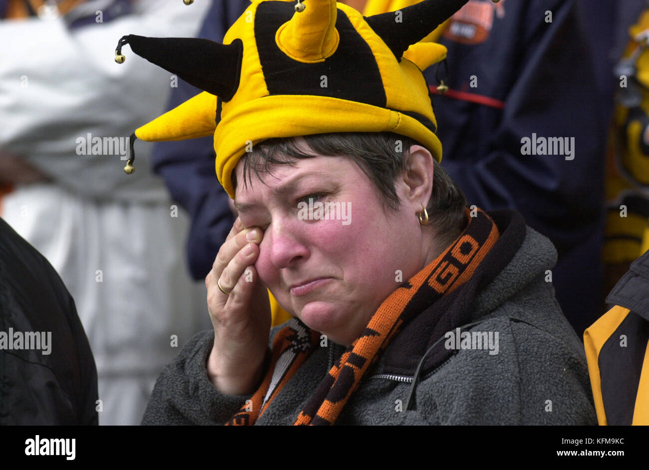 Supporter de football de Sheffield Wednesday pleurer ventilateur v Wolverhampton Wanderers Avril 2002 Banque D'Images