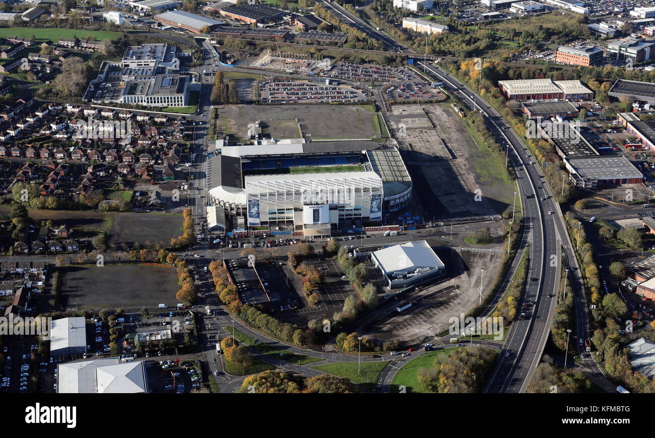 Vue aérienne de la zone d'Elland Road à Leeds, West Yorkshire, Royaume-Uni Banque D'Images