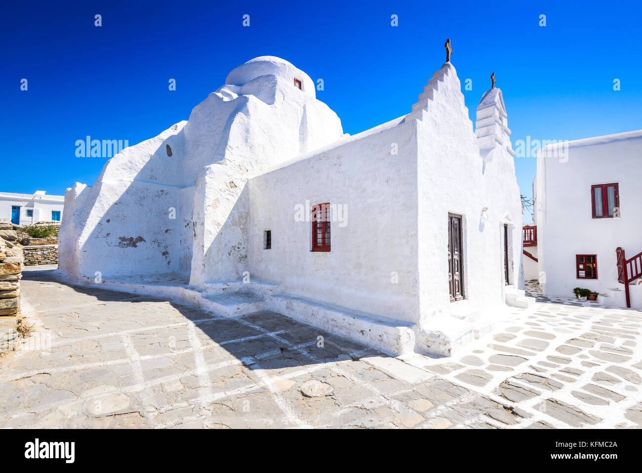 Mykonos, Grèce. Paraportiani, l'un des plus célèbres structures architecturales en îles grecques. Banque D'Images