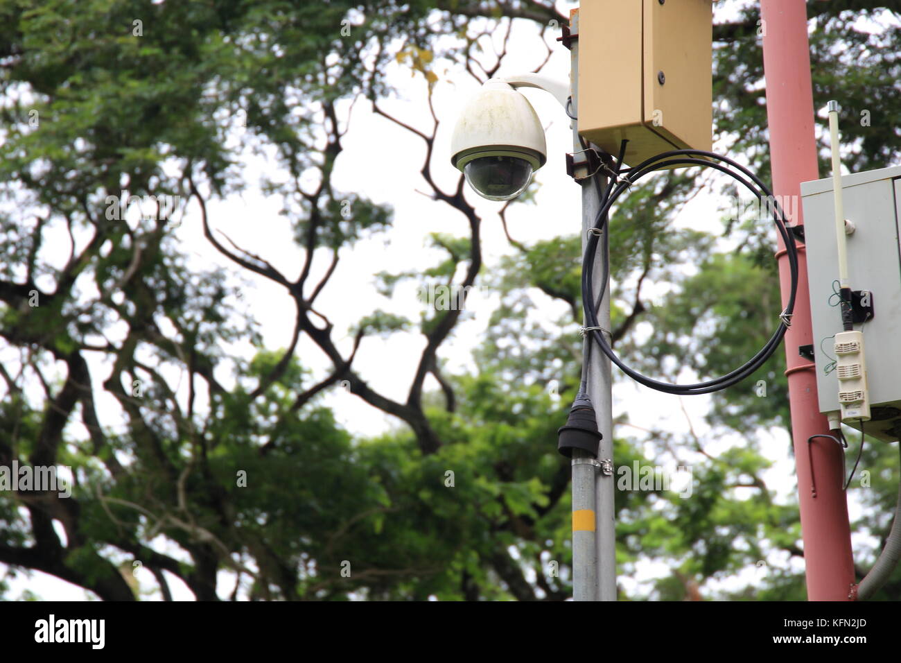 Cctv dans un parc donnant sur les gens et site historique Banque D'Images