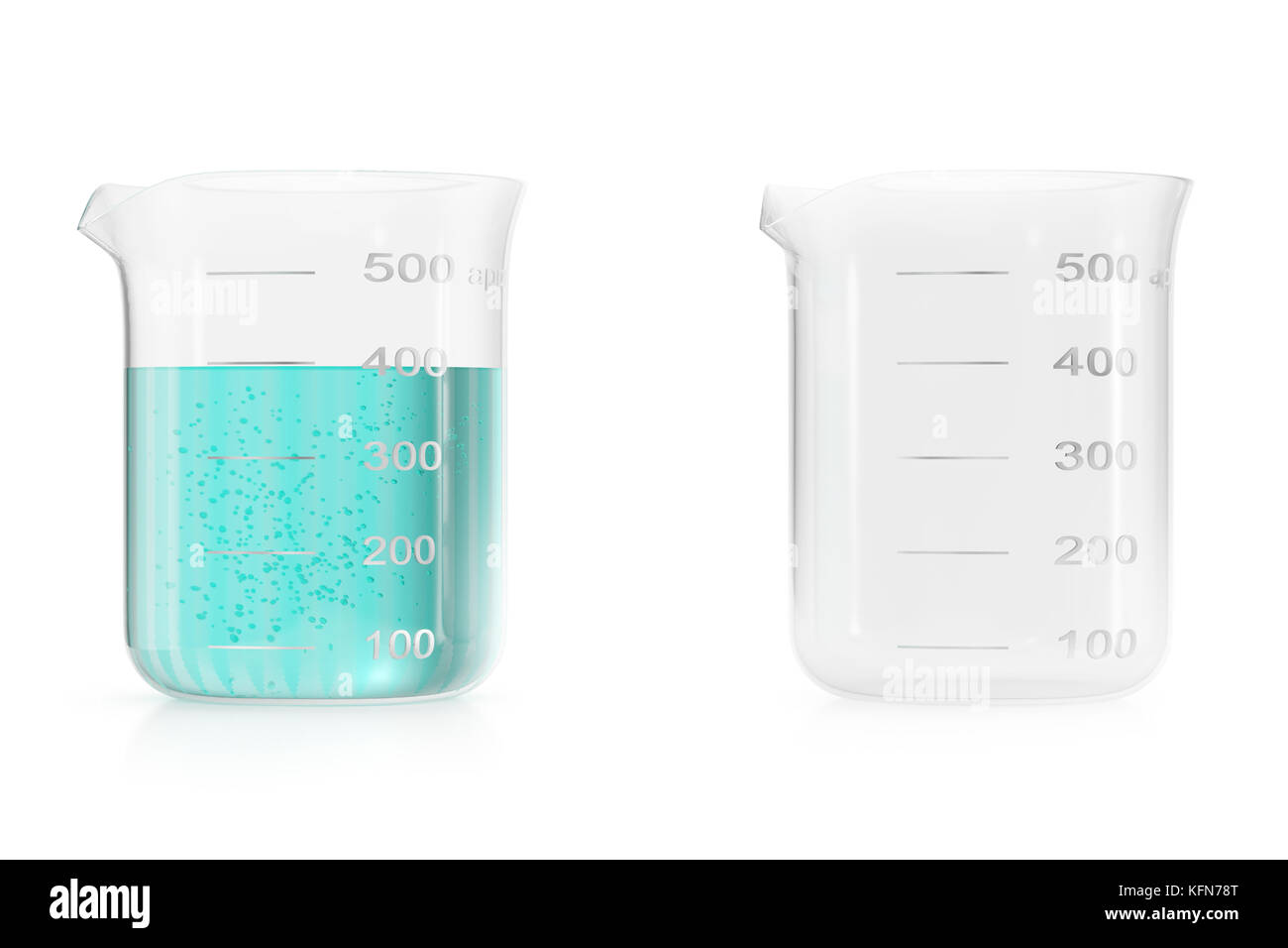 Flacons de chimie avec liquide coloré sur fond blanc. la science de laboratoire chimie concept. tubes à essai et flacons avec des liquides colorés de rendu 3D Banque D'Images