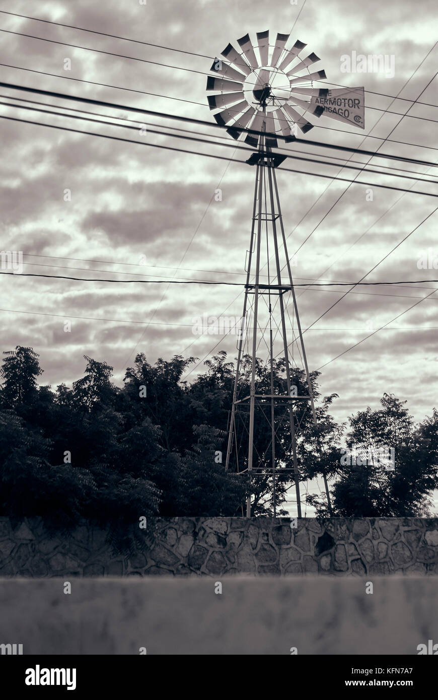 Un moulin à vent de pompage d'eau de la compagnie AerMotor Windmill Company à Merida, au Mexique Banque D'Images