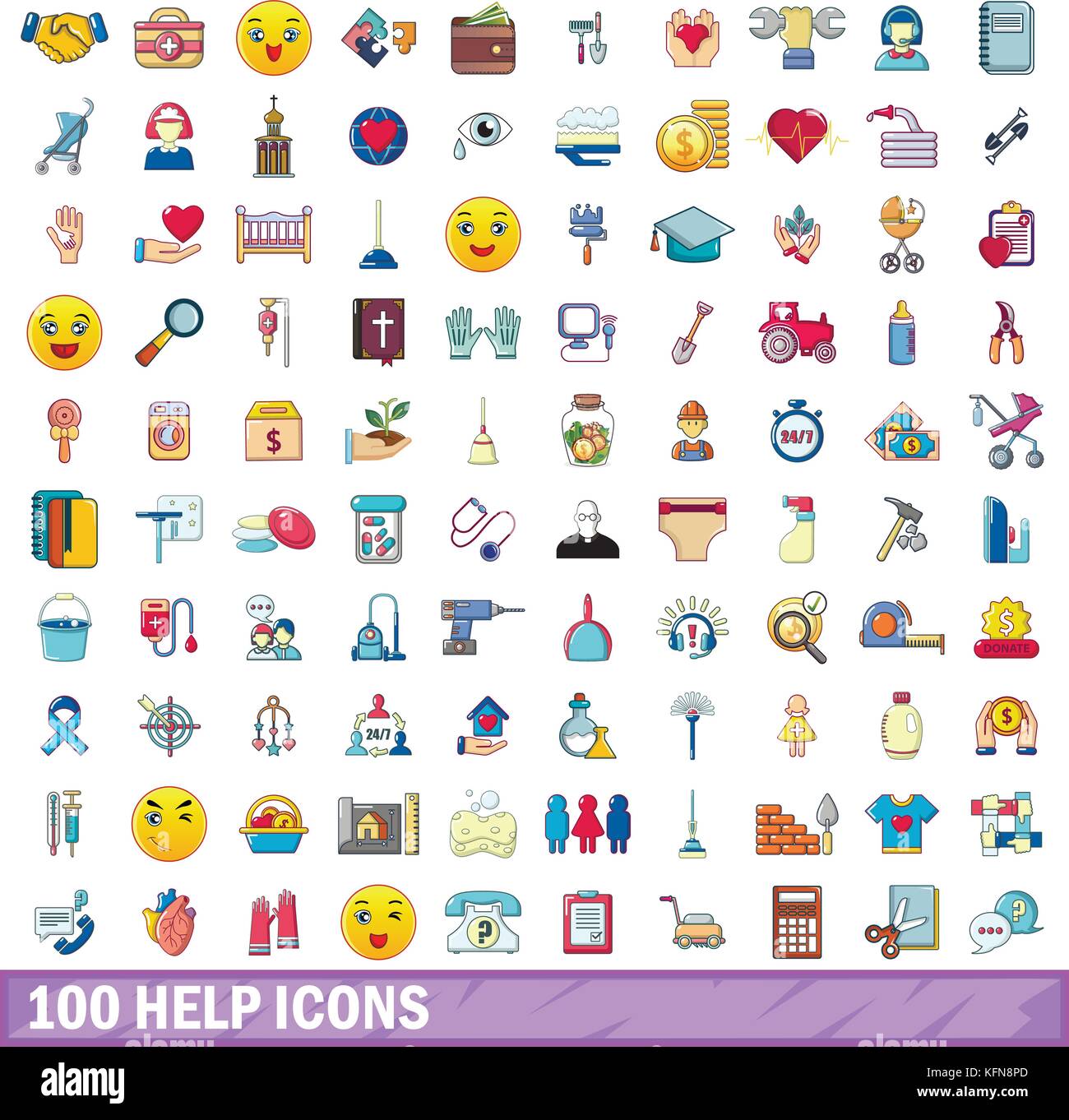 100 icônes d'aide défini, cartoon style Illustration de Vecteur
