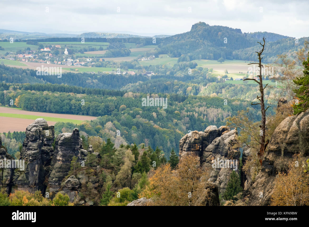 Im Herbst Elbsandsteingebirge Région Bad Schandau Schrammsteine Banque D'Images