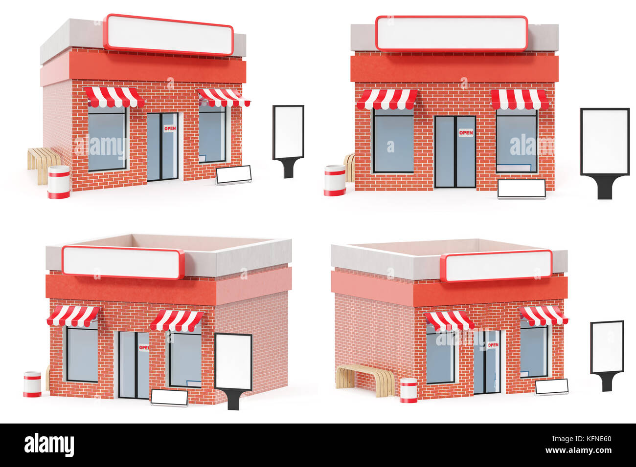 Magasin de jeu avec l'exemplaire de l'espace a isolé sur fond blanc. boutique moderne des bâtiments, façades de magasin du marché extérieur. façade extérieure store Building, 3D Rendering Banque D'Images