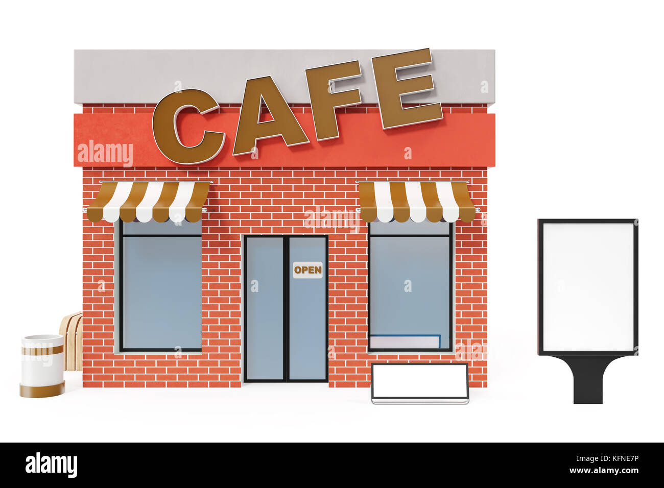 Cafe store avec l'exemplaire de l'espace a isolé sur fond blanc. boutique moderne des bâtiments, façades de magasin du marché extérieur. façade extérieure store Building, 3D Rendering Banque D'Images