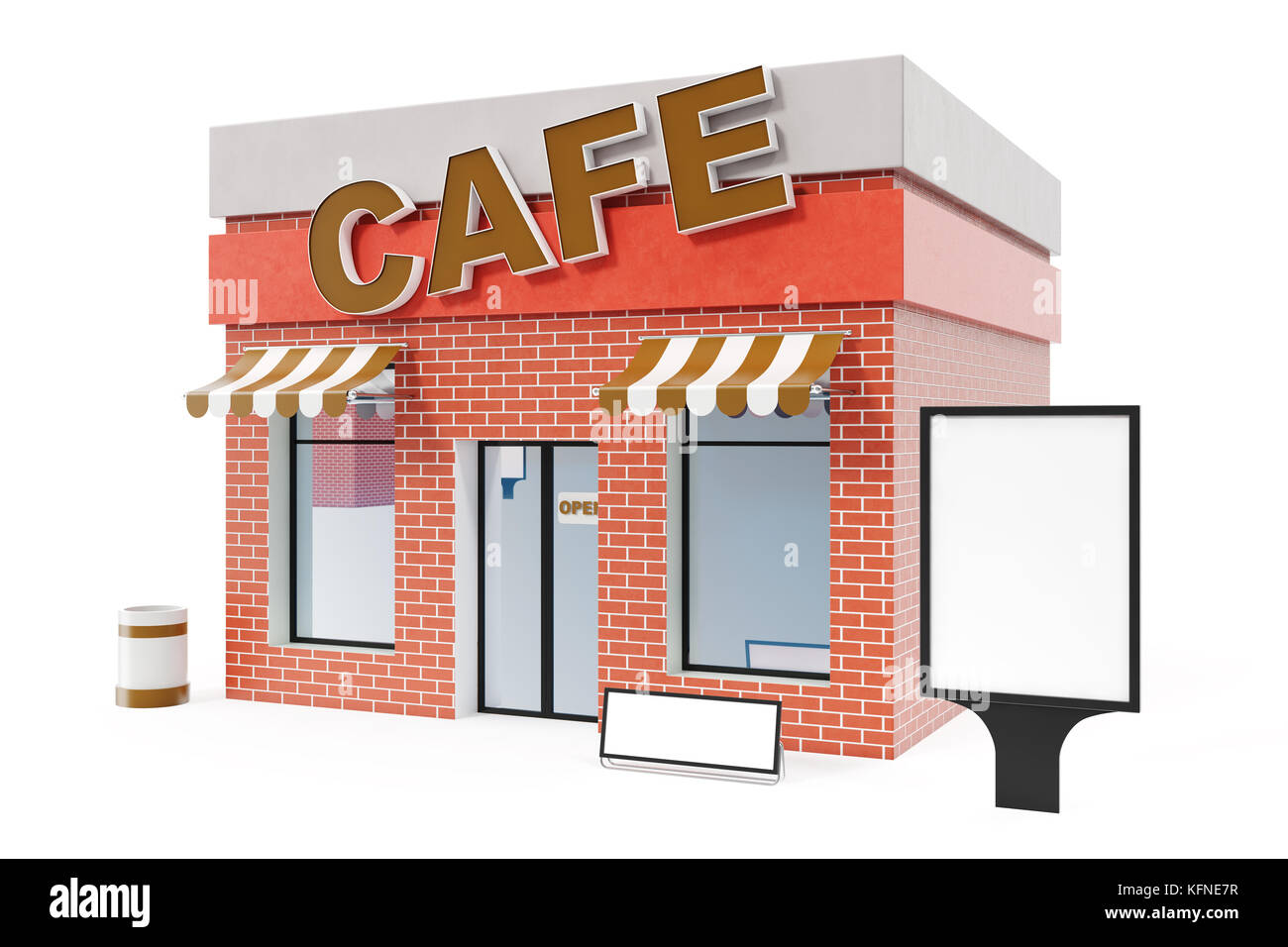 Cafe store avec l'exemplaire de l'espace a isolé sur fond blanc. boutique moderne des bâtiments, façades de magasin du marché extérieur. façade extérieure store Building, 3D Rendering Banque D'Images