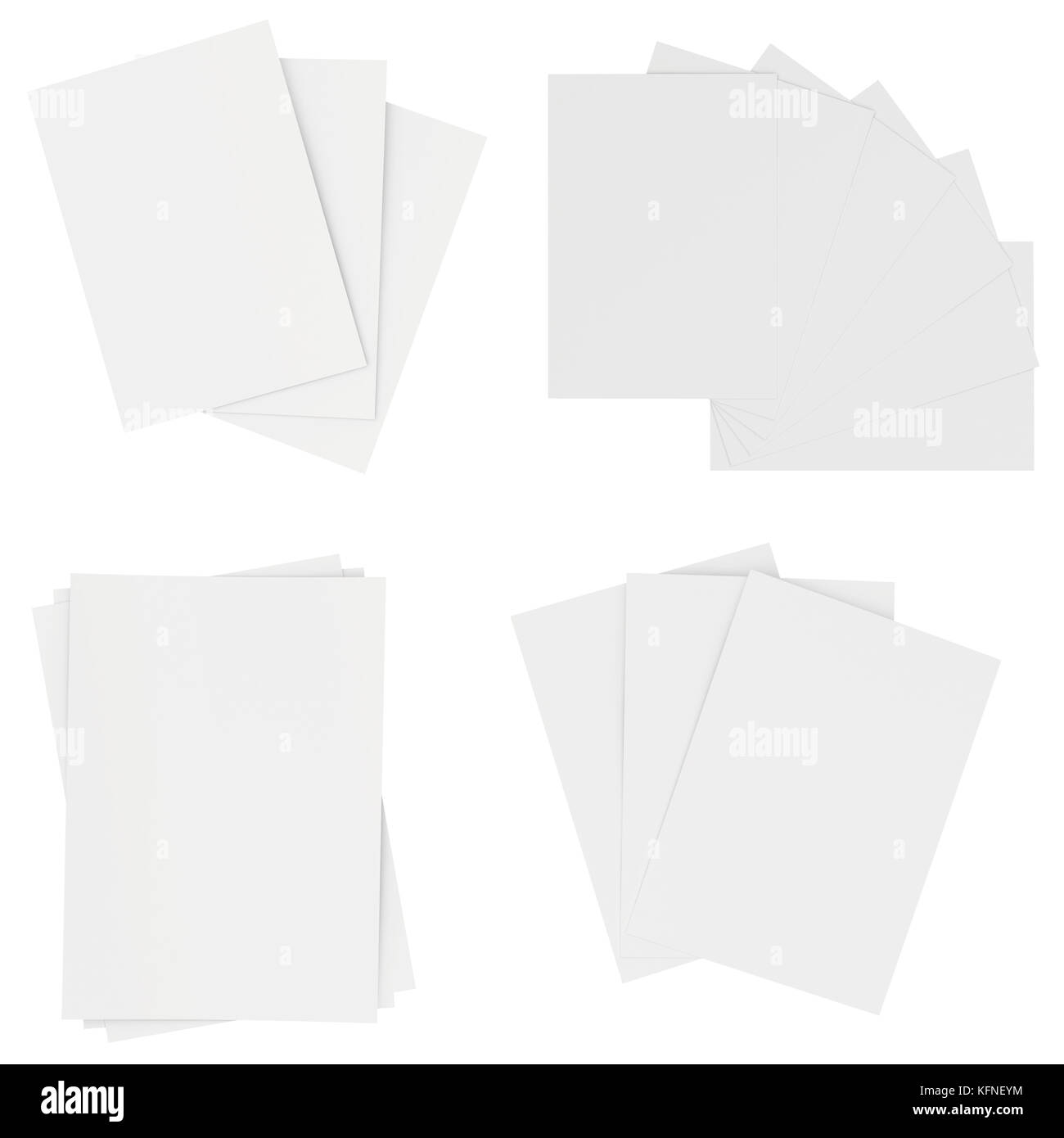 Définir des feuilles de papier blanc vierge isolé sur fond. Le rendu 3D Banque D'Images