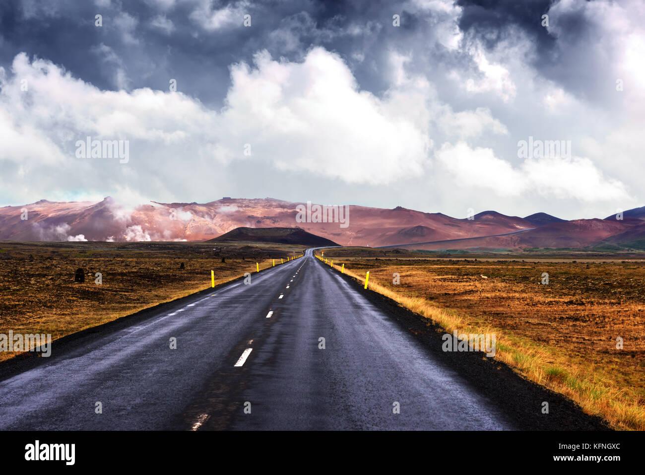 Paysage typique de l'Islande avec road Banque D'Images