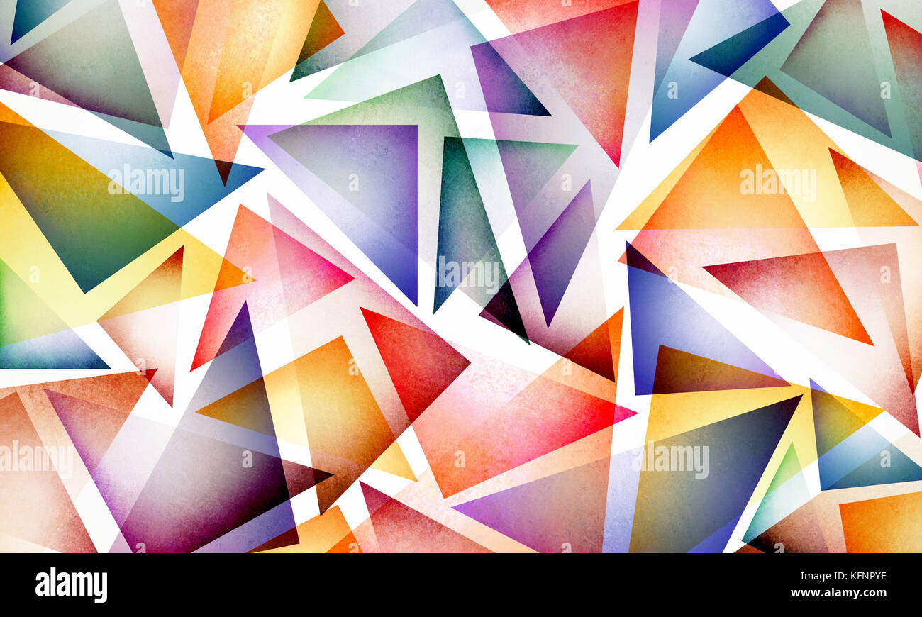 Bright colorful abstract background design avec des couches de forme triangle en caractères gras de couleurs jaune rouge bleu vert orange violet rose et or, moderne Banque D'Images