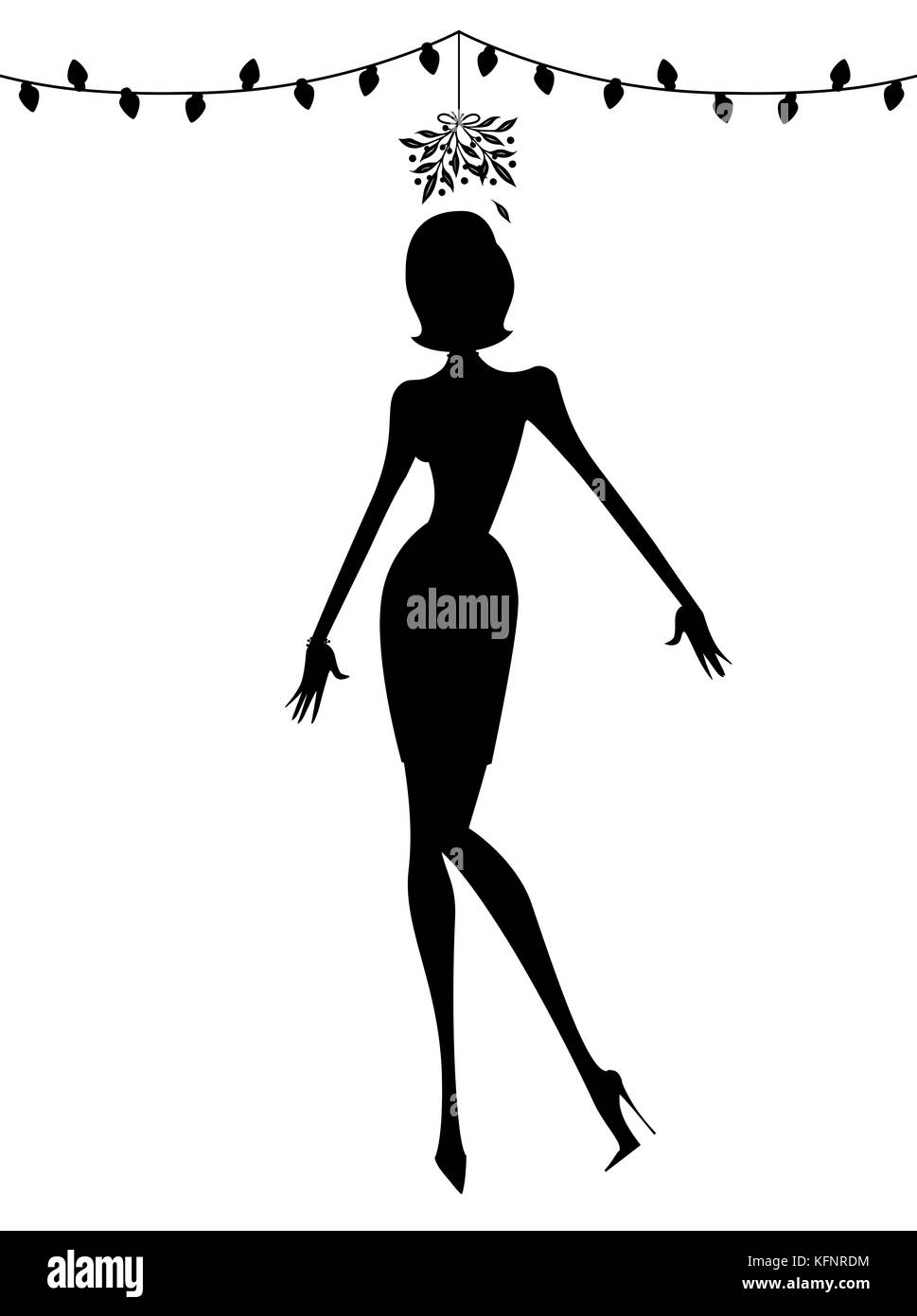 Silhouette d'un soutien femme debout sous le gui en attente d'un baiser Banque D'Images Silhouette d'un soutien femme debout sous le gui en attente d'un baiser Banque D'Images