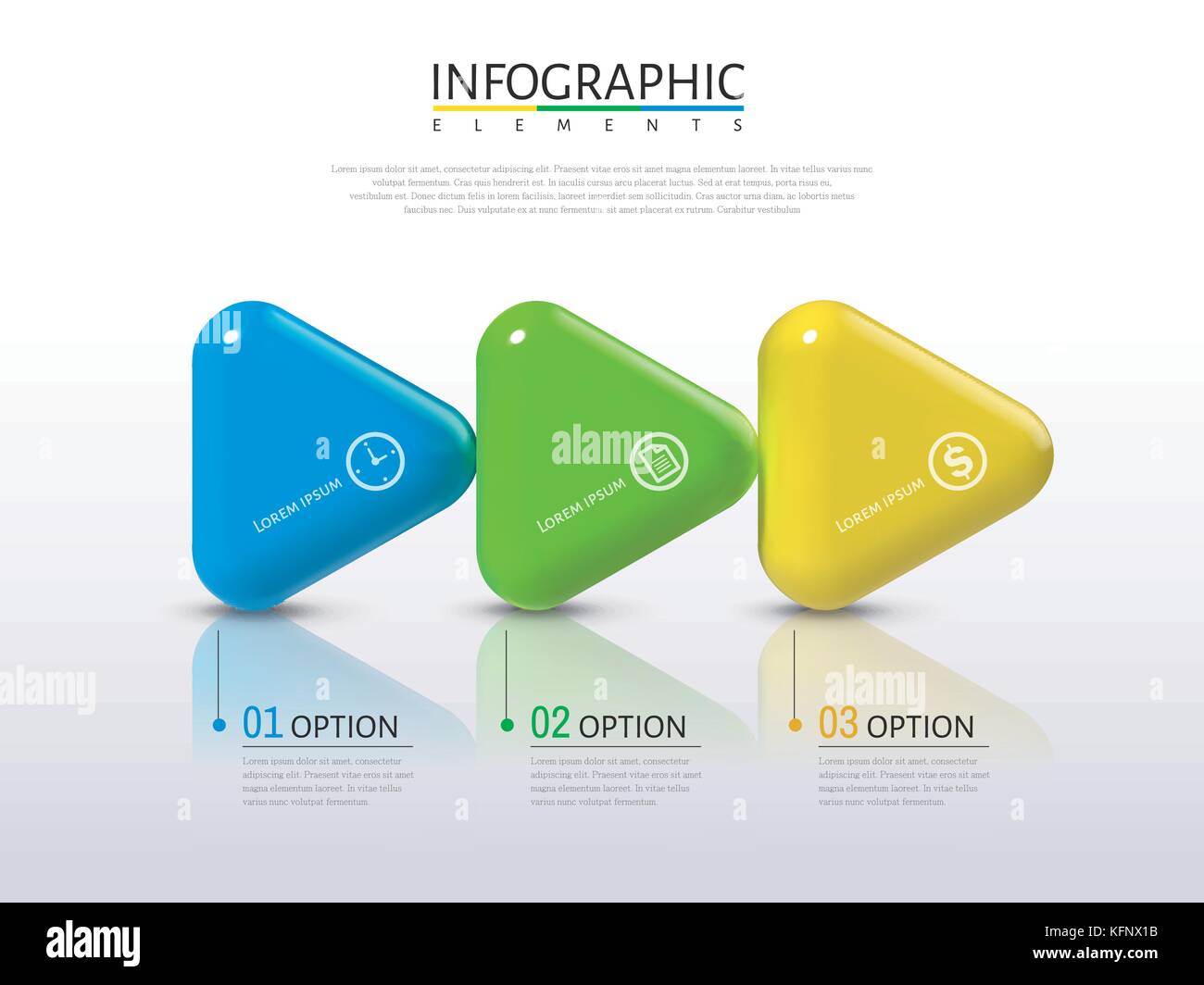 Infographie 3d, texture plastique flèches flèches brillant avec des couleurs différentes en 3d illustration, concept processus Illustration de Vecteur