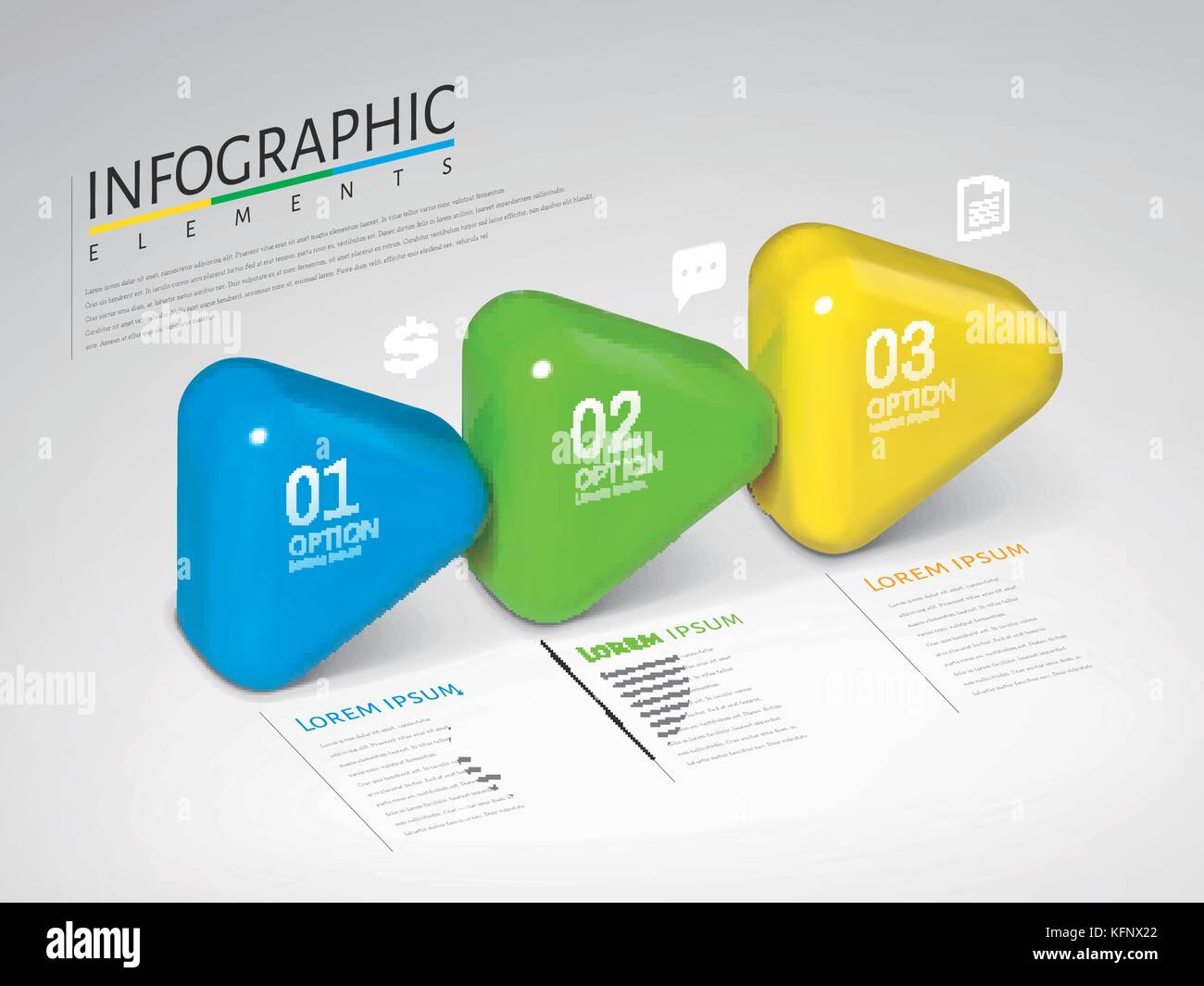Infographie 3d, texture plastique flèches flèches brillant avec des couleurs différentes en 3d illustration, concept processus Illustration de Vecteur