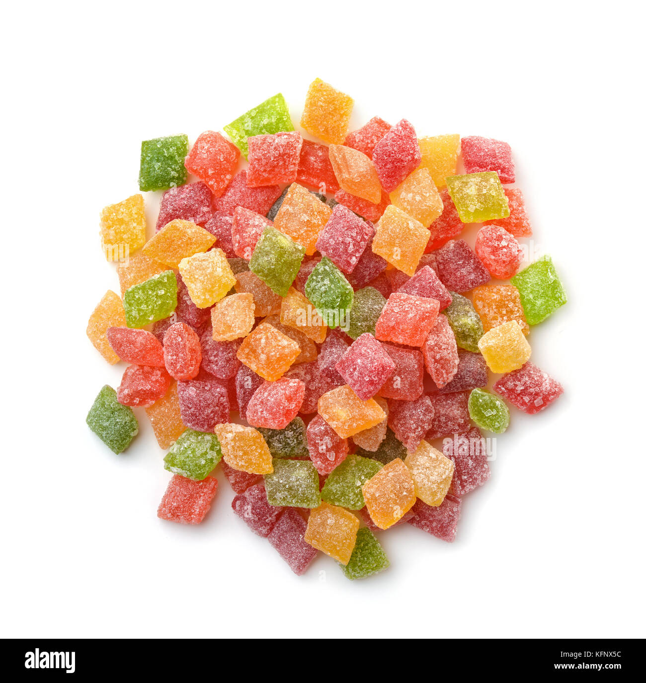 Vue de dessus de bonbons de sucre coloré isolated on white Banque D'Images