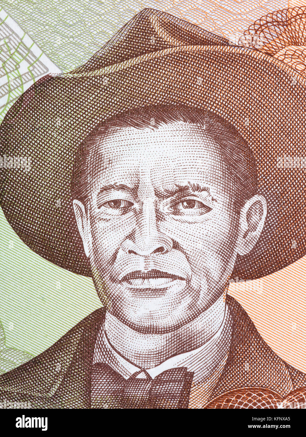 Augusto Sandino portrait de l'argent du Nicaragua Banque D'Images