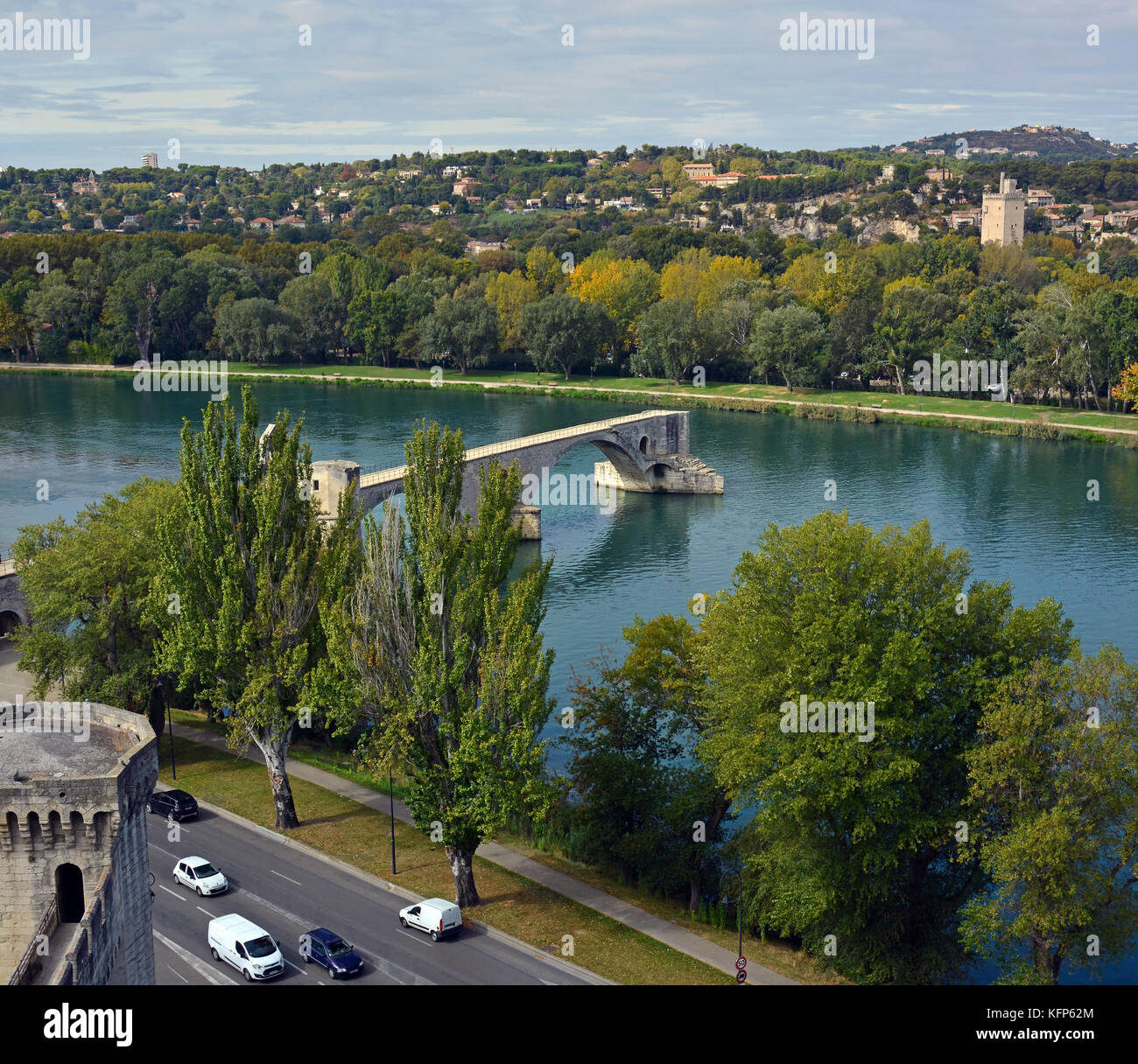 Pont d'Avignon, ville & Rhône Panorama, Provence France Banque D'Images