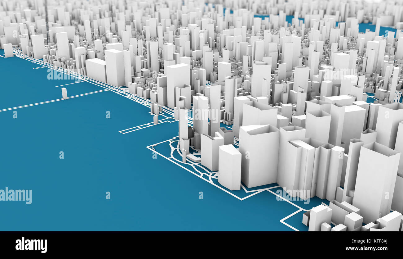 Poly bas bleu et blanc new york city 3D Rendering Banque D'Images