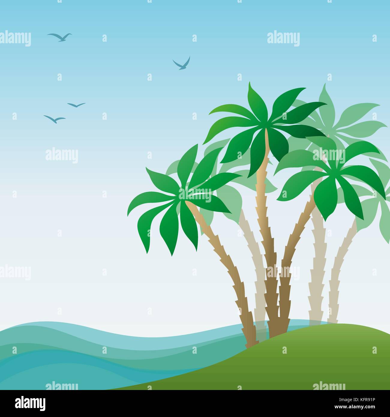 Paysage, Sea Island avec palm Illustration de Vecteur