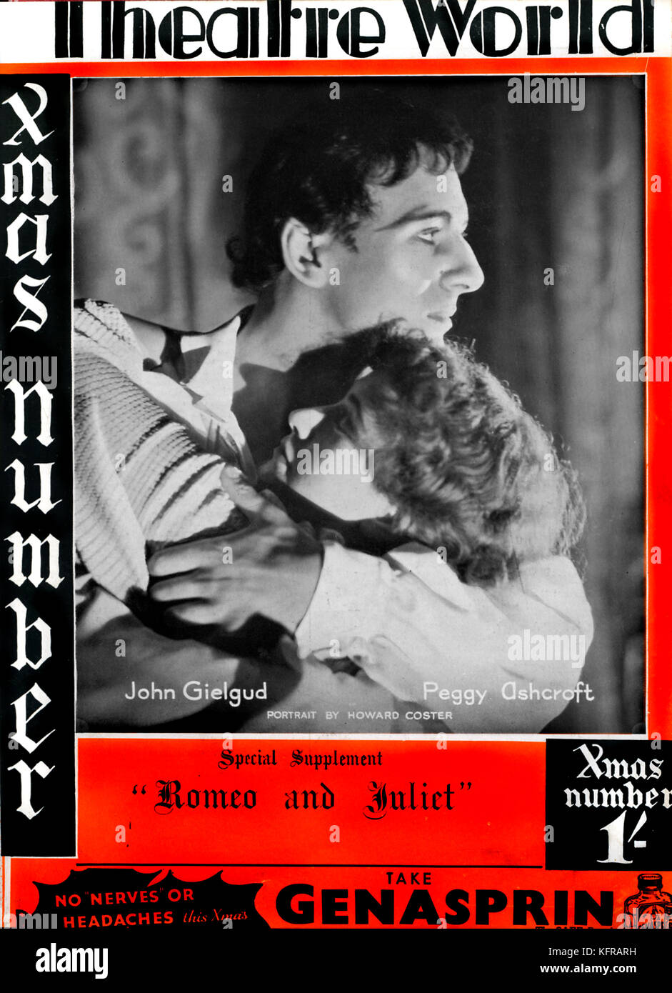 Roméo et Juliette, de William Shakespeare, avec John Gielgud et Peggy Ashcroft, sur la couverture du monde du théâtre, décembre 1935. New Theatre, Londres, 1935. Réalisé par John Gielgud. Banque D'Images