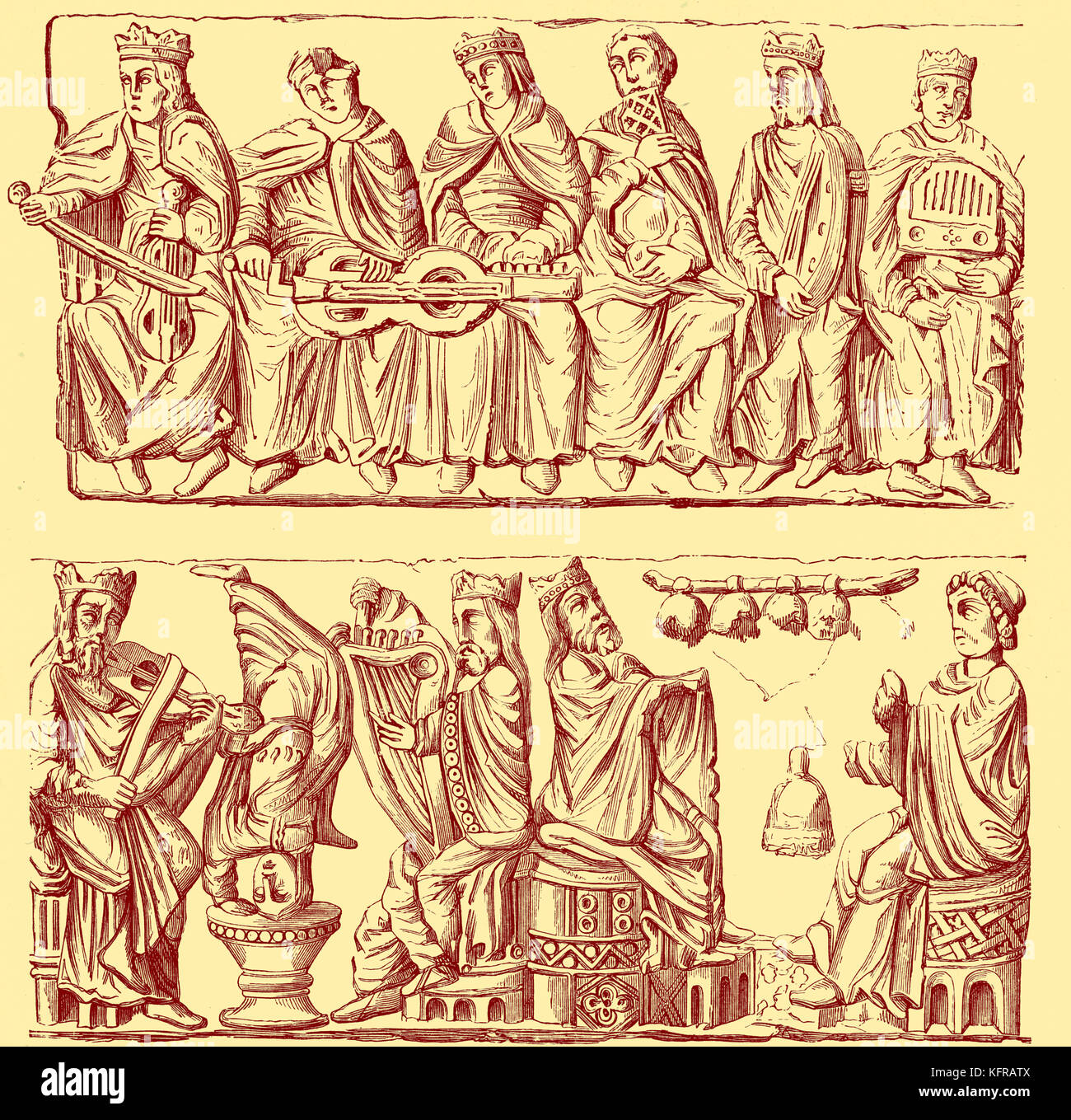 Les concerts, reproduit à partir du onzième siècle, un bas-relief de l'abbaye Saint-Georges de Boscherville. Banque D'Images