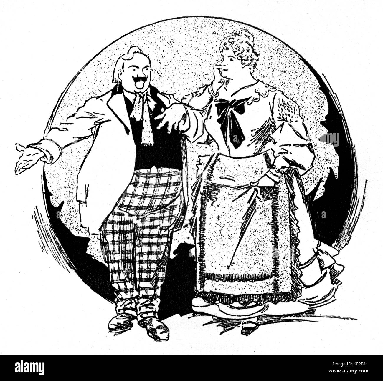 Caricature de Enrico Caruso & Marcella Sembrich tandis que dans les rôles principaux d'une représentation de la bohème, un opéra de quatre par Giacomo Puccini. Ce : ténor italien, 25 février, 1873 - 2 août, 1921. MS : Prakseda Marcelina Kochanska, soprano colorature polonaise, 15 février, 1858 - 11 janvier, 1935. Banque D'Images