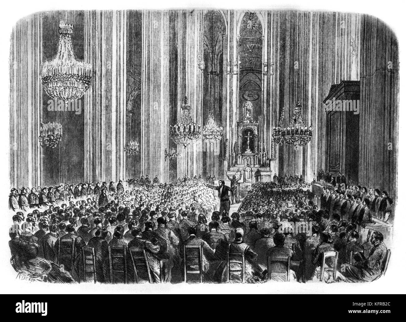 Performance de Franz Liszt, 'Messe de gran', 5/16 Mars 1866, Saint Eustache, Paris, France. FL : pianiste et compositeur hongrois, 22 octobre 1811 - 31 juillet 1886. Banque D'Images