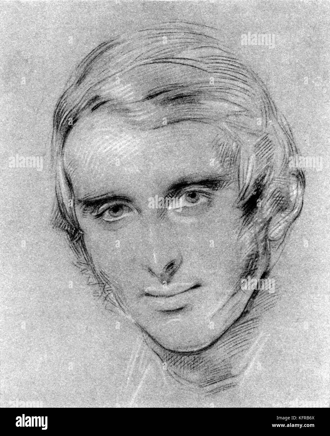 John Ruskin - portrait, après le dessin à la craie par George Richmond. L'artiste anglais, critique d'art et penseur social, 8 février 1819 - 20 janvier 1900. Banque D'Images