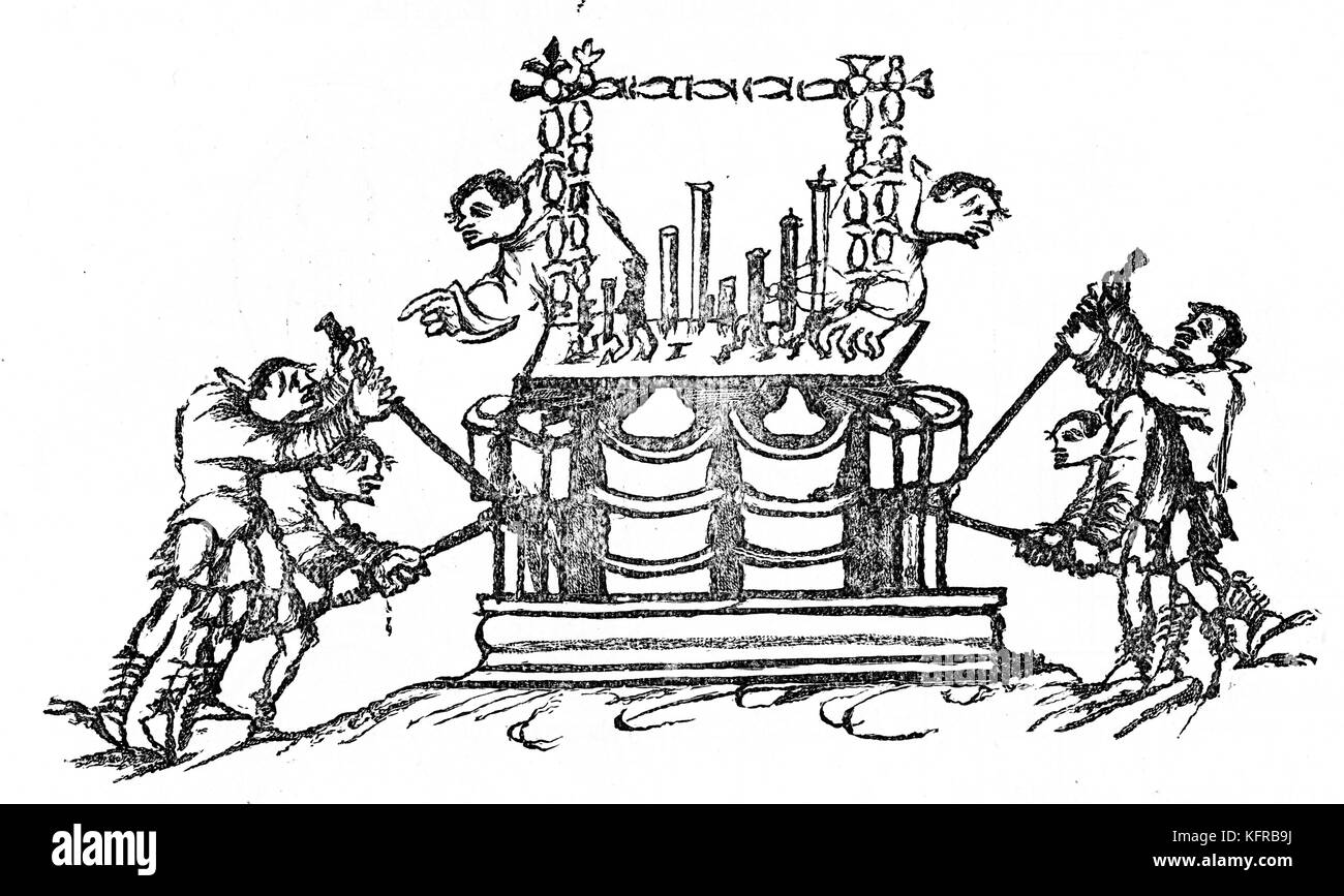 Grand orgue - 9e siècle illustration. Avec soufflet et double clavier. Du psautier illustré au Psaume CL. Banque D'Images