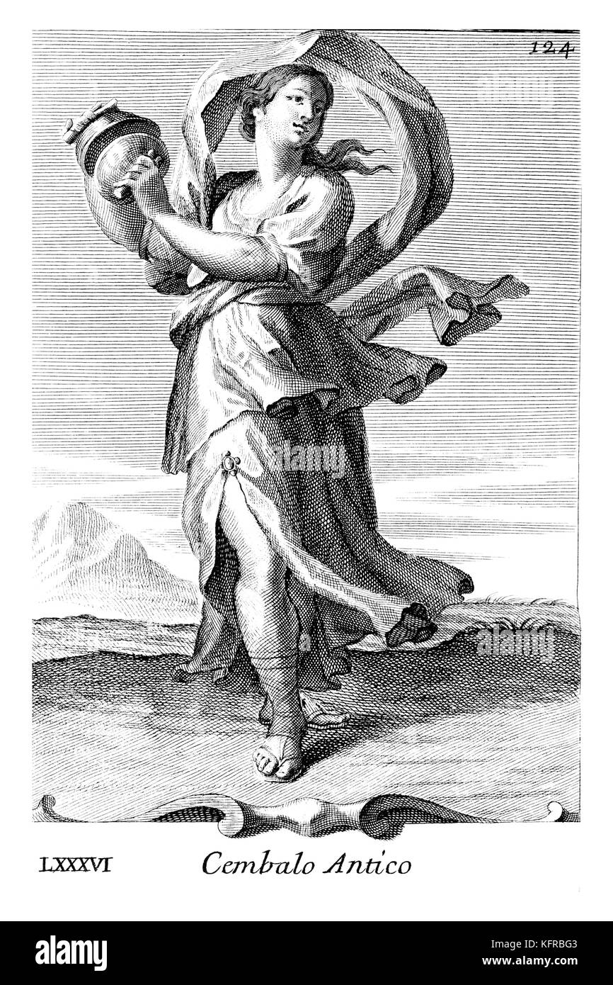 Cembalo Antico - en forme de tasse) cymbales. Illustration de Filippo Bonanni's "Gabinetto Armonico" publié en 1723, l'Illustration 86. Légende : 'Sistro'. Gravure par Arnold van Westerhout. Banque D'Images