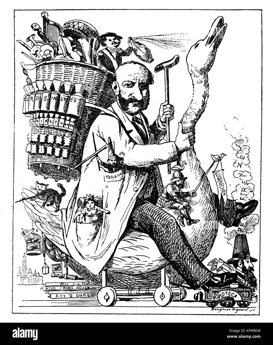 Lohengrin de Richard Wagner. À partir de la caricature satirique italien journal 1871 . Sous-titre suivant : "La caravane" Lohengrin.compositeur allemand & auteur, 22 mai 1813 - 13 février 1883. Banque D'Images