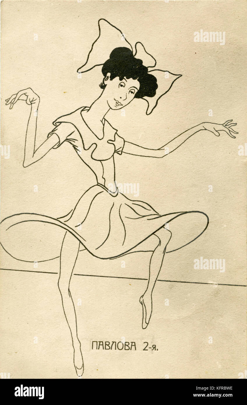 Anna Pavlova - caricature. Ballerine russe : 12 février 1881 - 23 janvier 1931. La caricature, que l'on croit être non signé par Nicolas Legat. Banque D'Images