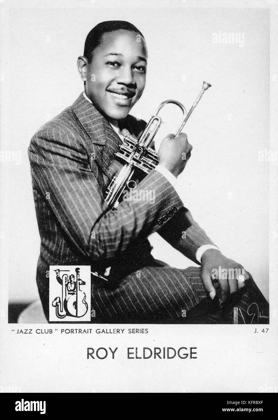 Roy Eldridge - portrait. Roy David 'Little Jazz' Eldridge, trompettiste de jazz américain : 30 janvier 1911 - 26 février 1989. N° 47 dans le 'Jazz Club' Portrait Gallery series. Banque D'Images