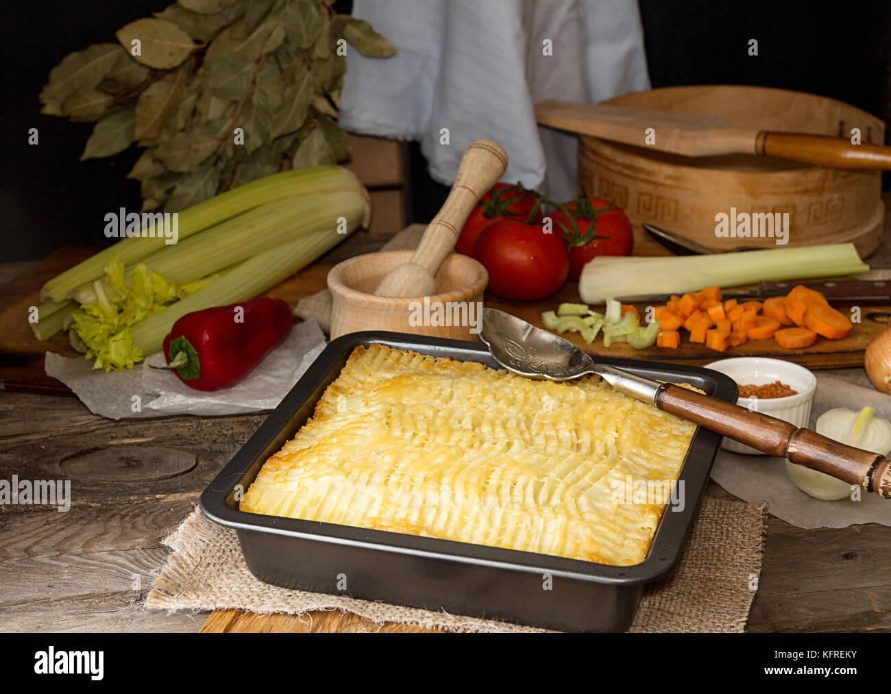 Shepherd S Pie Plat Traditionnel Anglais Tarte Sur Plaque