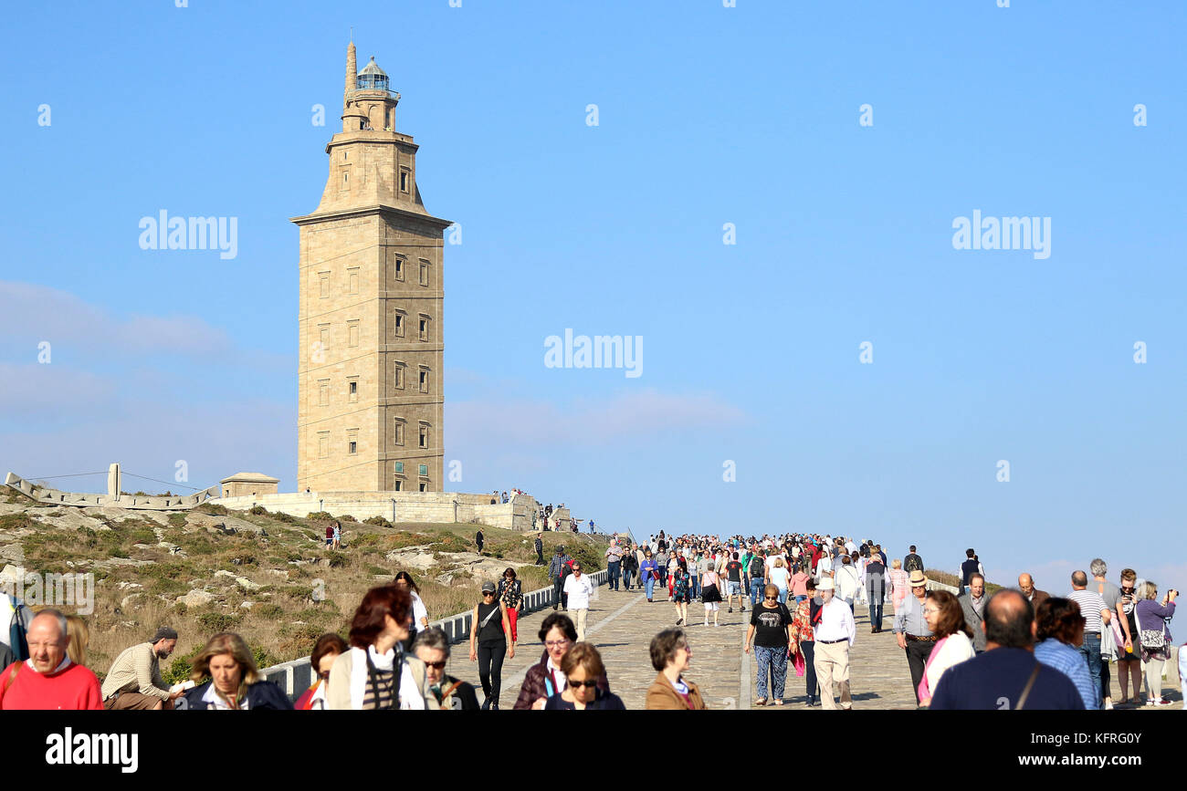 Tour d'Hercule, un ancien phare romain et l'UNESCO World Heritage Centre à La Coruna, Espagne Banque D'Images