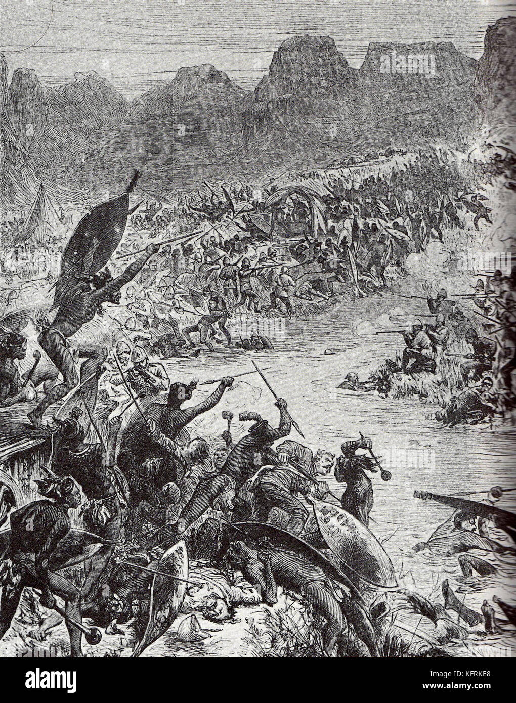 Bataille de la rivière intombe. La bataille de intombe, intombi river dérive était une petite action menée sur 12 mars 1879, entre les forces armées et zoulou soldats britanniques à la défense d'un convoi d'approvisionnement. Banque D'Images