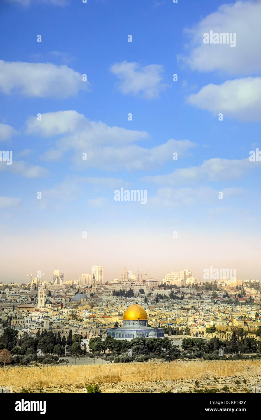 Vue panoramique sur la vieille ville de Jérusalem - Jérusalem, Israël Banque D'Images