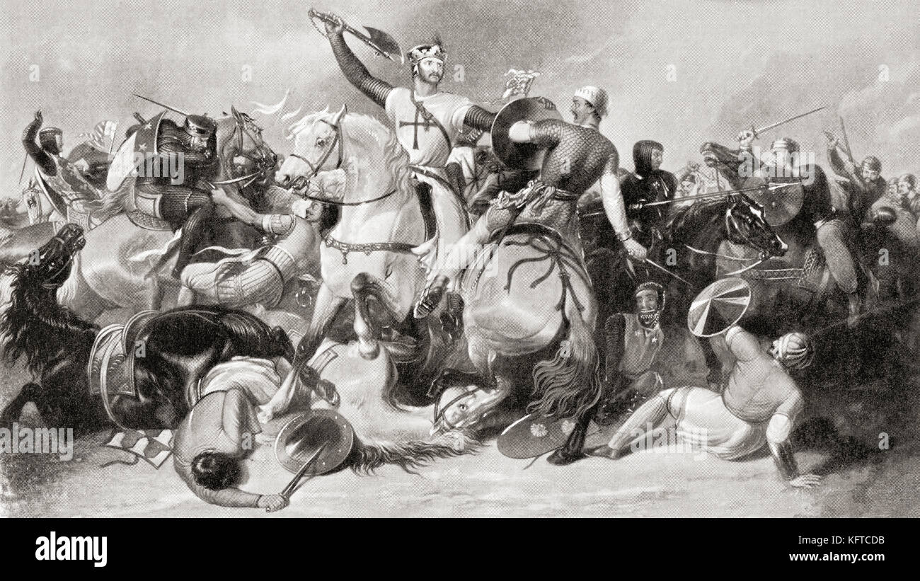 Richard I et Saladin à Ascalon en 1192 à la fin de la Troisième Croisade. Richard I, alias Richard Coeur de Lion ou de Richard cœur de Lion, 1157 - 1199. Roi d'Angleterre. An-Nasir Salah ad-Din Yusuf Ibn Ayyub, alias Salah ad-Din ou Saladin, 1137 - 1193. Premier sultan d'Égypte et la Syrie et le fondateur de la dynastie ayyubide. L'histoire de Hutchinson de l'ONU, publié en 1915. Banque D'Images