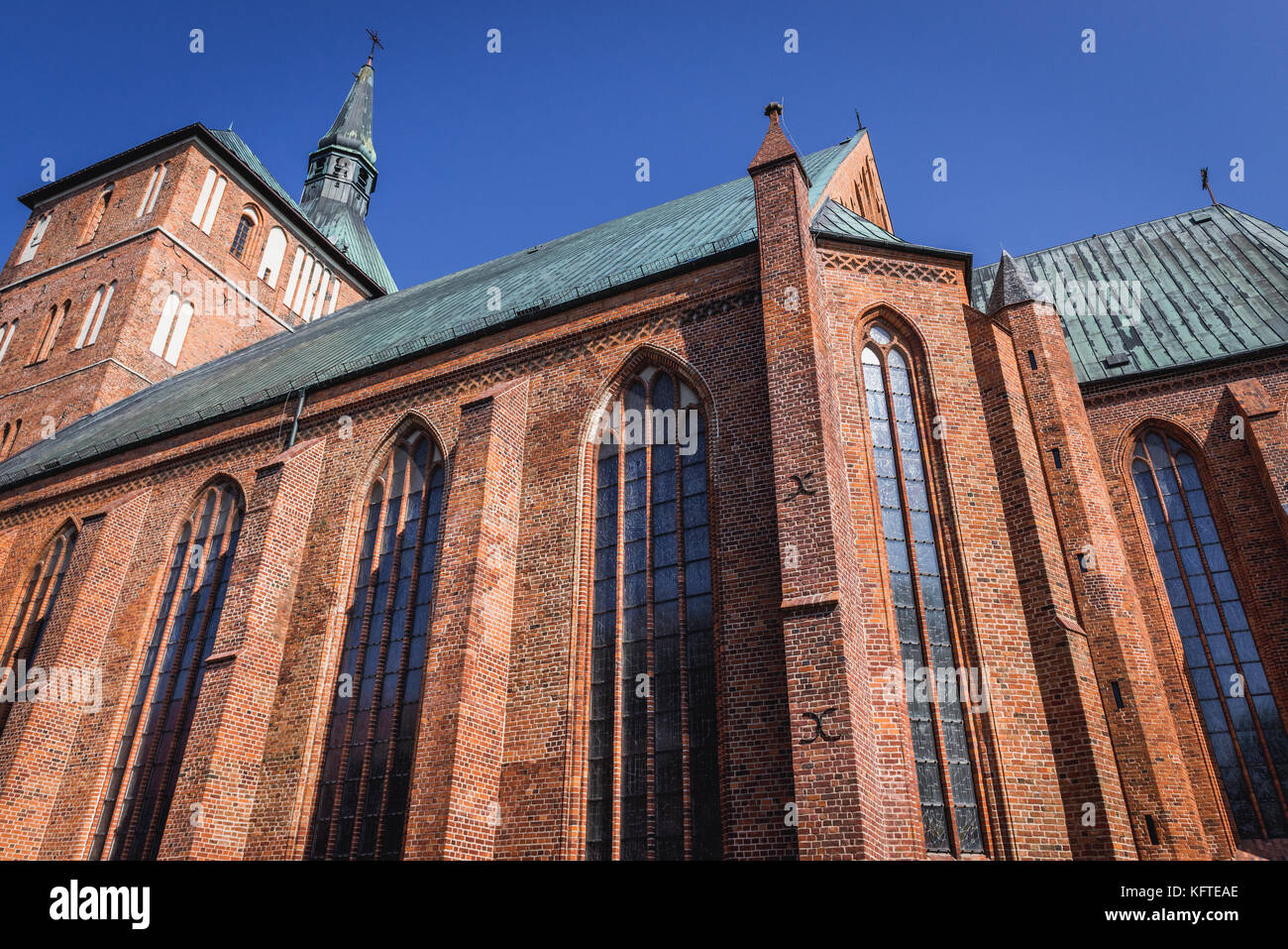 Cathédrale de style gothique Basilique de l'Assomption de la Sainte Vierge Marie dans la ville de Kolobrzeg dans la Voïvodie de Poméranie occidentale de Pologne Banque D'Images