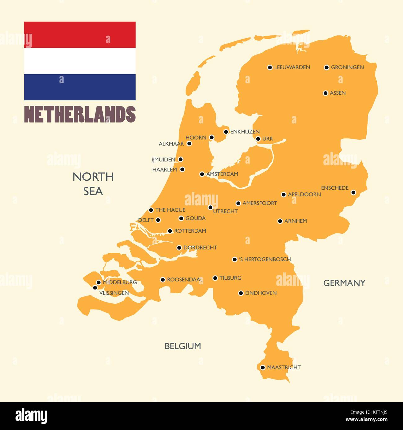 Pays-bas plan avec label anglais. vector illustration Image Vectorielle  Stock - Alamy