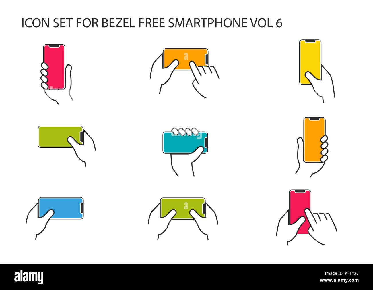Vector icons pour hand holding smartphone sans cadre moderne dans différentes positions. Illustration de Vecteur