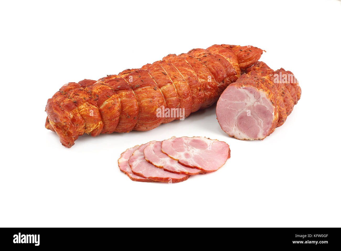 Morceau de jambon isolé sur fond blanc Banque D'Images