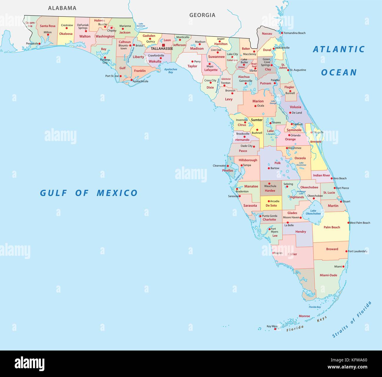 L'administration de Floride carte vectorielle Illustration de Vecteur
